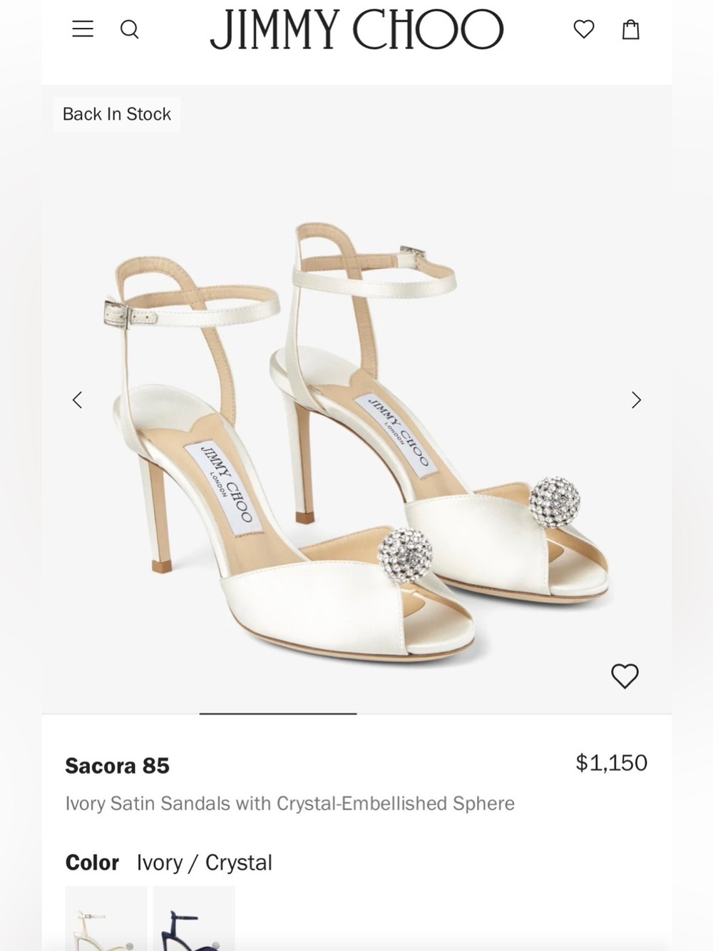 Jimmy Choo Ivory Crystal Satin Pointed-Toe Heels